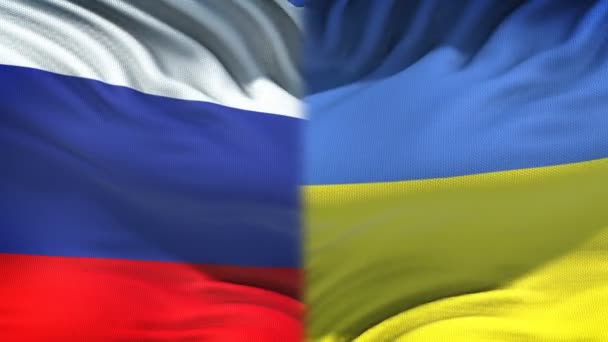 Росія Україна Тлі Прапорів Дипломатичні Економічні Стосунки Бізнес — стокове відео