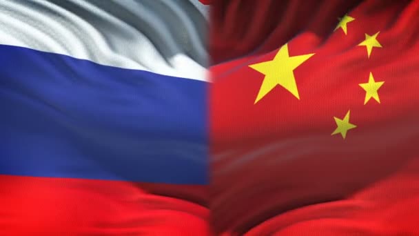 Oroszország Kína Zászlók Háttere Diplomáciai Gazdasági Kapcsolatokat Üzleti — Stock videók