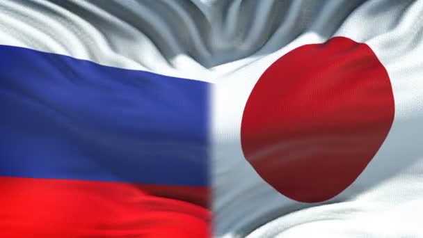 Oroszország Japán Zászlók Háttere Diplomáciai Gazdasági Kapcsolatokat Üzleti — Stock videók