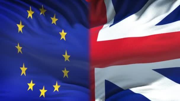 European Union Great Britain Flags Background Diplomacy Economic Relations — Stock Video