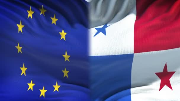 Ευρωπαϊκής Ένωσης Και Του Παναμά Σημαίες Φόντο Διπλωματικές Και Οικονομικές — Αρχείο Βίντεο