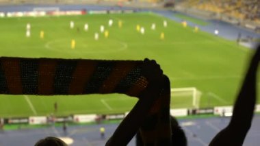 İspanya, favori takım dalgalanan bayrak neşeli futbol taraftarları, eşarp tutarak destek