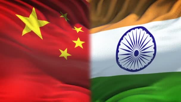 China India Vlaggen Achtergrond Diplomatieke Economische Betrekkingen Business — Stockvideo