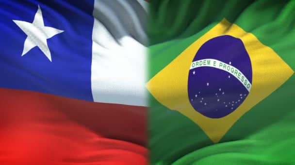 Chile Brasil Banderas Fondo Relaciones Diplomáticas Económicas Negocios — Vídeos de Stock