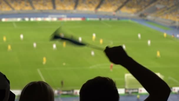 Emocionado Fanático Del Fútbol Ondeando Bandera Argentina Animando Selección Nacional — Vídeos de Stock