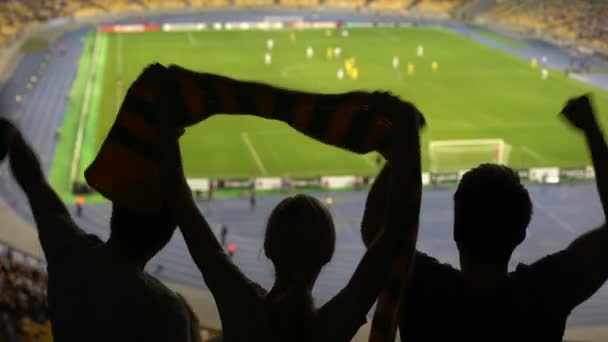 Vrienden Steunt Voetbalteam Voetbal Kijken Overeenkomen Met Stadium Sport — Stockvideo