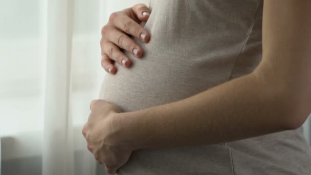 Gravid Blåslagen Kvinna Missbrukas Hennes Make Inhemska Aggression Och Våld — Stockvideo