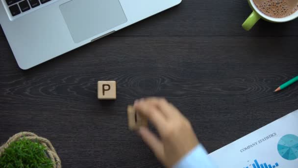 Plan Business Woman Making Word Cubes Fallback Option Way Out — Stock Video