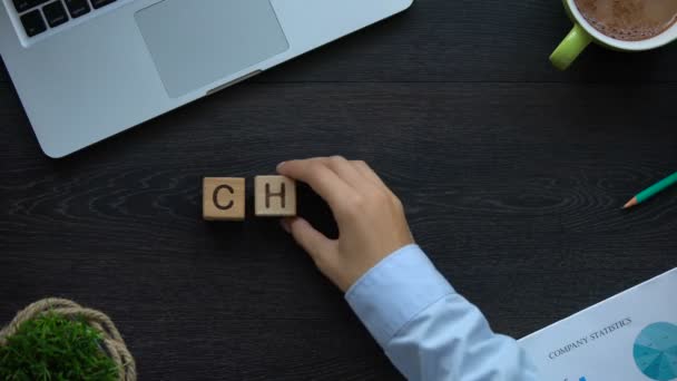 Chance Business Woman Making Word Cubes Attempts Make Your Life — Stock Video