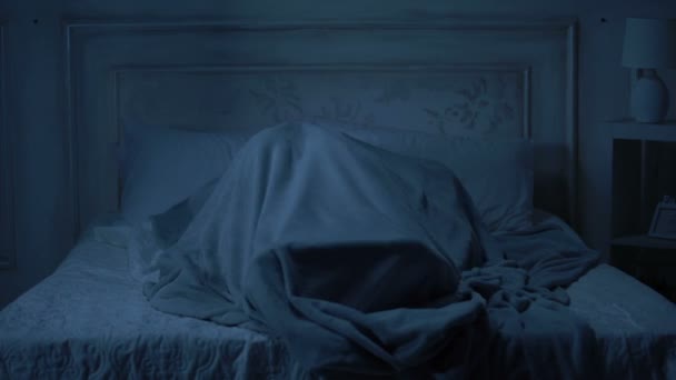 Glücklich Sexy Mann Und Frau Spaß Bett Unter Decke Angenehme — Stockvideo