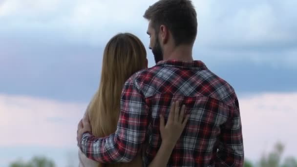 Young Man Engagement Ring Making Proposal His Beloved Woman Outdoors — Stock Video