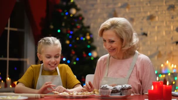 Allegro Nonna Ragazza Dando Cinque Preparativi Vacanza Finito — Video Stock