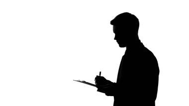 Deneyler ve onun gözlem yazma laboratuvar araştırmacı siluet