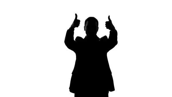 Happy Businessman Silhouette Showing Thumbs Success Great Achievement — Stock Photo, Image