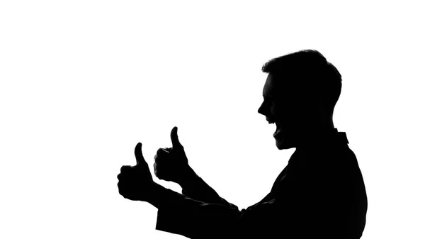 Человек Показывает Большие Пальцы Вверх Силуэт Вид Сбоку Празднование Успешного — стоковое фото