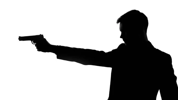 Silhouette Cold Blooded Killer Pointing Handgun Revenge Contract Killing — Stock Photo, Image