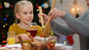 Tablo, sağlıklı gıda Tatil Noel akşam yemeği, et ve salata yemek aile