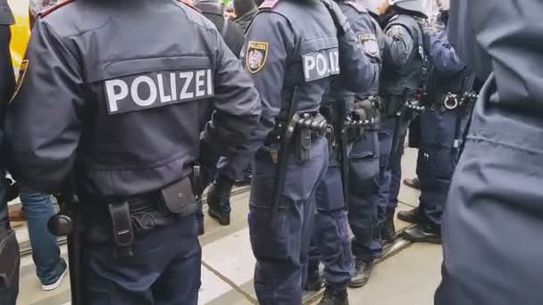民間の警備員が立っている行 公共の安全と秩序を維持する警察官 — ストック動画