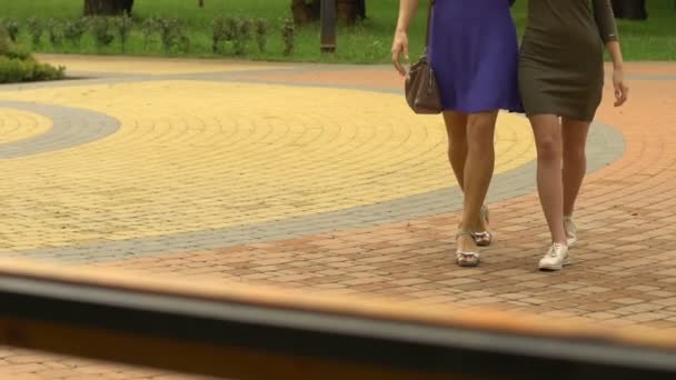 Mum Daughter Walking Embracing Each Other Sincere Talk Long Parting — Stock Video