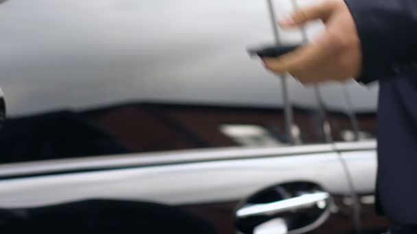 Successful Businessman Opening Car Door Remote Control Key Close