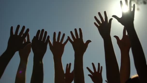 Люди Поднимающие Пожимающие Руки Голосующие Демократию Волонтерская Кампания — стоковое видео