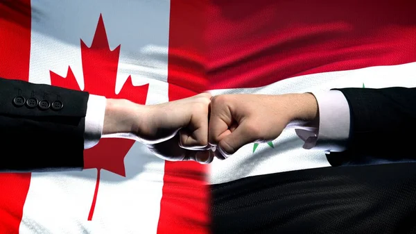 Canada Syrië Conflicten Internationale Betrekkingen Vuisten Vlag Achtergrond — Stockfoto