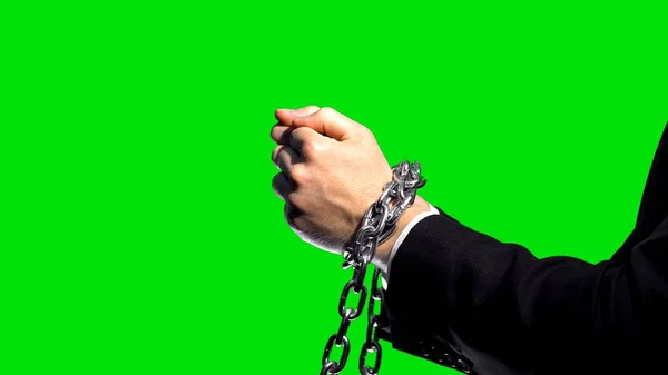 Business Sanctions Chained Arms Green Screen Background Economic Conflict — Stock Photo, Image