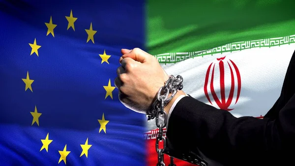 European Union Sanctions Iran Chained Arms Political Economic Conflict — Stock Photo, Image