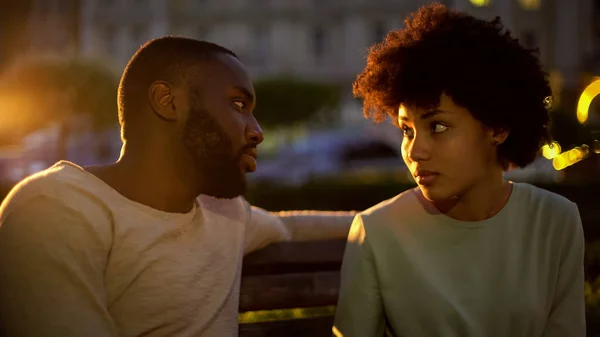 Afro American Lady Looking Boyfriend Hope Misunderstanding Conflict — Stock Photo, Image