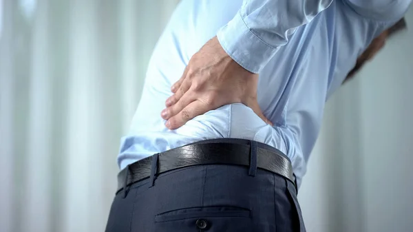 Male Office Worker Feeling Sharp Back Pain Sedentary Lifestyle Slipped — Stock Photo, Image