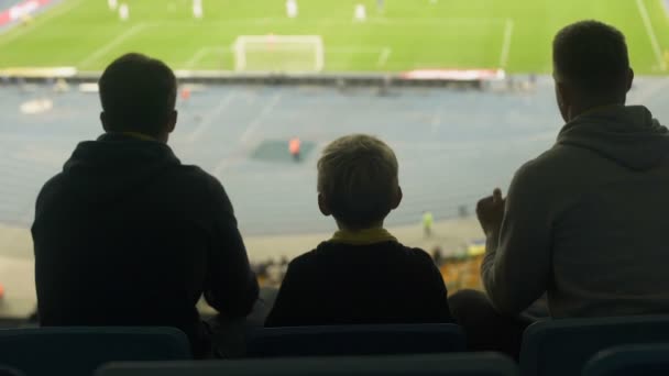 Anxious Football Fans Kid Watching Game Stadium Frustrated Defeat — Stock Video