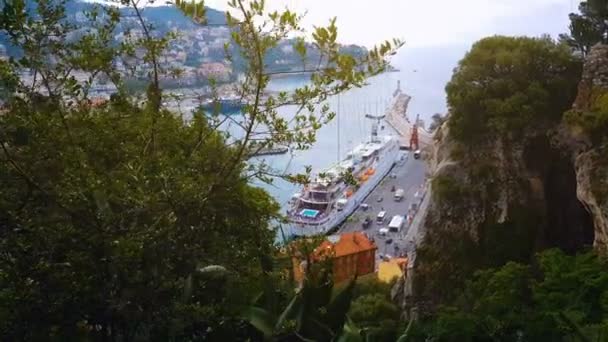 Árvores Verdes Montanhas Sobre Iates Nice Porto Riviera Francesa Turismo — Vídeo de Stock