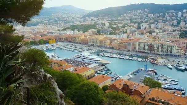 Iates Barcos Porto Nice Arquitetura Paisagem Urbana Verão Riviera Francesa — Vídeo de Stock