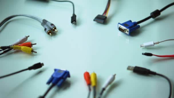 Diferentes Tipos Conectores Cable Para Pantalla Salida Computadora Stop Motion — Vídeos de Stock