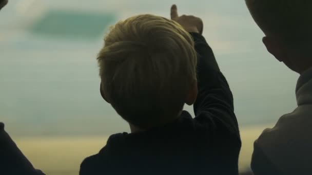 Little Boy Brothers Watching Interesting Show Time Family Back View — Stock Video