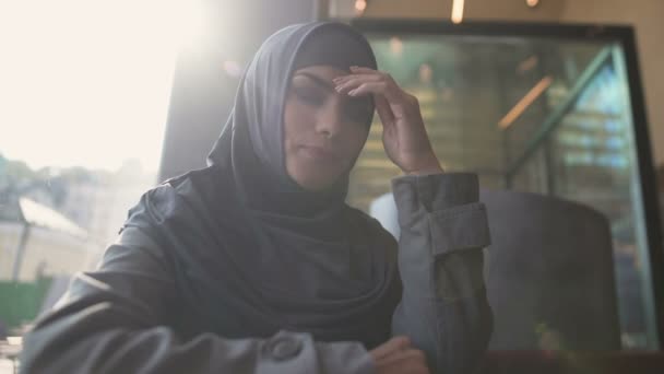 Upset Muslim Lady Suffering Loneliness Ashamed Community Decision Made — Stock Video