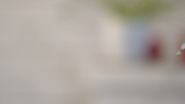 Маленький Ребенок Берет Корзину Разноцветными Пасхальными Яйцами Рук Матери Семьи — стоковое видео