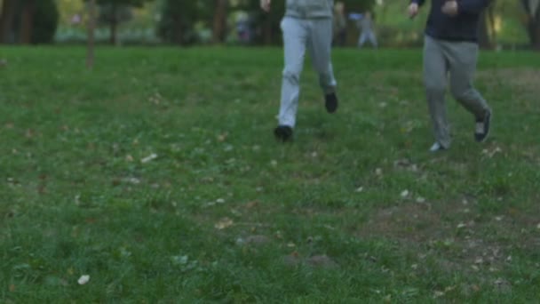 Migliori Amici Facendo Jogging Lungo Parco Allenamento Cardio Attivo Stile — Video Stock
