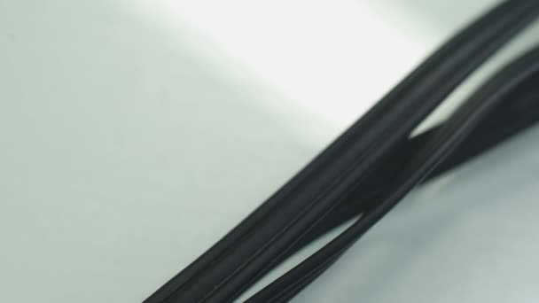 Three Long Black Cables Connecting Video Console Rca Phono Connector — Αρχείο Βίντεο