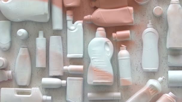 Collection White Plastic Household Items Everyday Consumerism Products — Stock Video