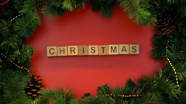 Рождественская фраза из деревянных кубиков, праздничные поздравления, празднование

