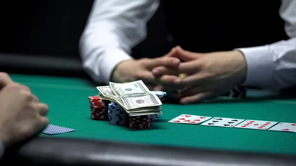 Risky Poker Player Going All Betting All Chips Money Gambling — Stock Photo, Image