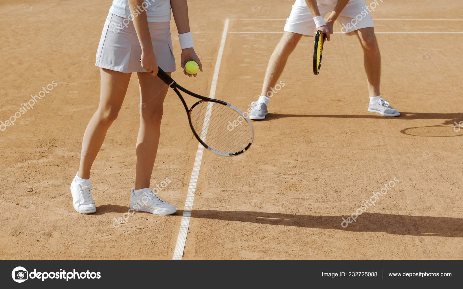 Couple Tennis Players Preparing Serve Ball Sports Competition Closeup Stock Photo C Motortion