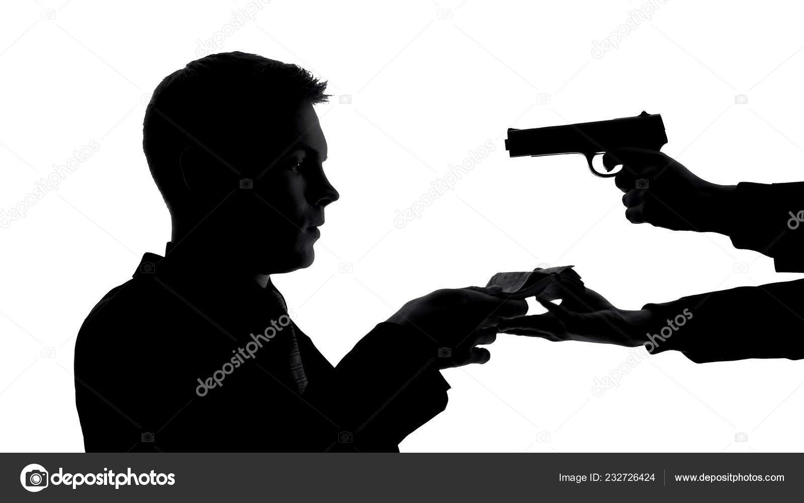 Threatened Gun Man Giving Money Dangerous Criminal Robbery Crime