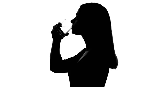 Femme Boire Verre Eau Rétablir Équilibre Silhouette Nutrition — Photo