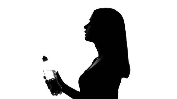 Dame Tenant Bouteille Ouverte Eau Santé Nutrition Perte Poids Silhouette — Photo