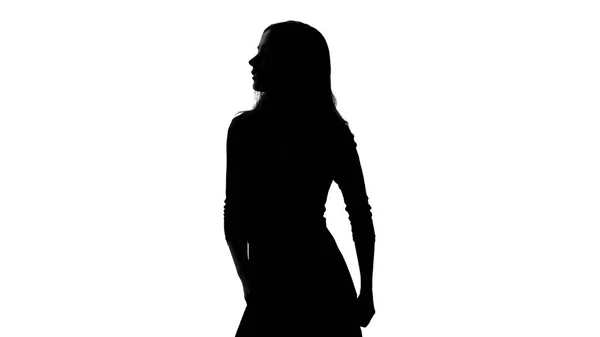 Silhouette Seductive Lady Posing Camera Fashionable Photomodel Back View — Stock Photo, Image