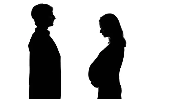 Gravid Kvinna Bor Framför Framtida Far Erkänna Baby Siluett — Stockfoto