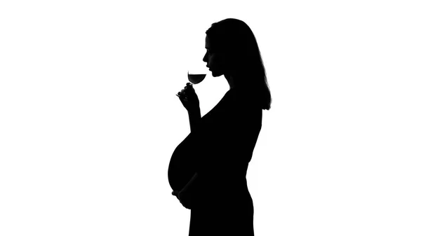 Jonge Zwangere Vrouw Met Glas Wijn Angst Van Het Moederschap — Stockfoto