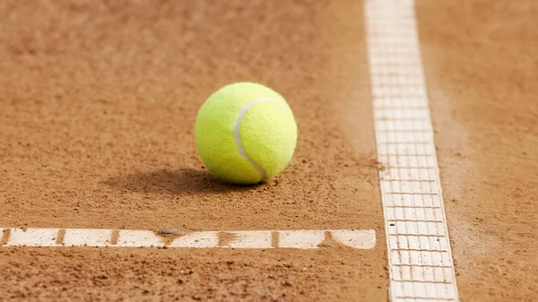 Pelota Tenis Amarilla Tendida Cancha Deporte Profesional Pasatiempo Activo Primer —  Fotos de Stock